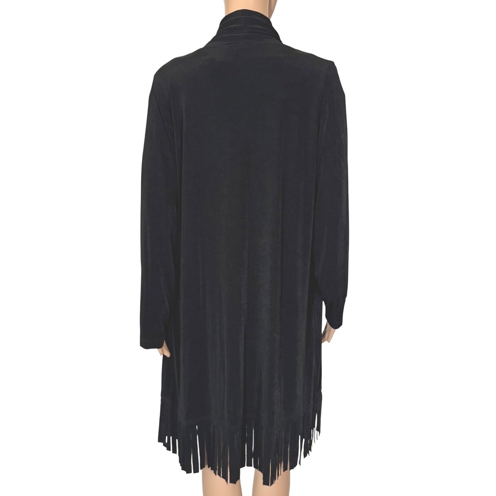 Chicos Travelers Black Cardigan Set Tunic Scarf Fringe Size 2 - Picture 5 of 9